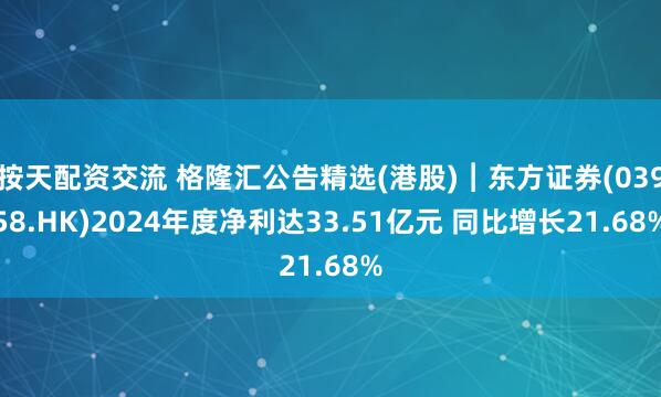 按天配资交流 格隆汇公告精选(港股)︱东方证券(03958.HK)2024年度净利达33.51亿元 同比增长21.68%