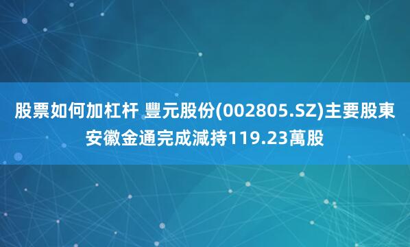 股票如何加杠杆 豐元股份(002805.SZ)主要股東安徽金通完成減持119.23萬股