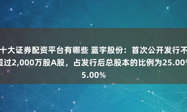 十大证券配资平台有哪些 蓝宇股份：首次公开发行不超过2,000万股A股，占发行后总股本的比例为25.00%